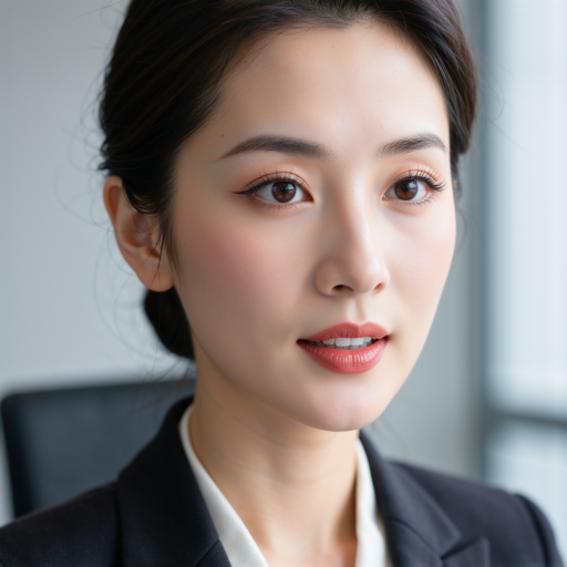 三十岁左右女性头像,穿职业套装,办公室背景,产品经理专业形象